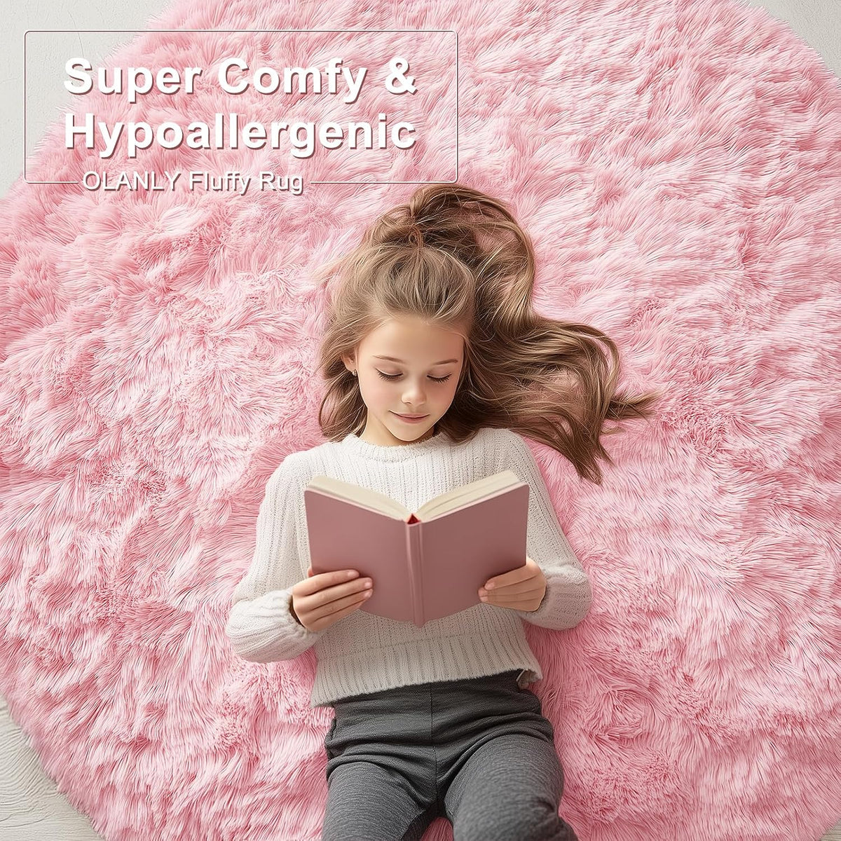 Pink Round Rugs for Bedroom - Machine Washable, 4 ft Circle Area Rugs for Living Room, Soft and Fluffy Shaggy Carpet for Teen Girls and Boys, Nursery Rooms, Dorms, Home Decor Aesthetic