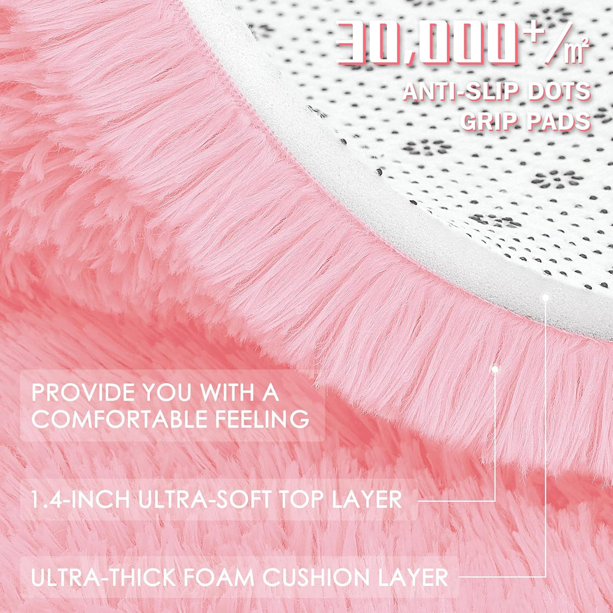 Pink Round Rugs for Bedroom - Machine Washable, 4 ft Circle Area Rugs for Living Room, Soft and Fluffy Shaggy Carpet for Teen Girls and Boys, Nursery Rooms, Dorms, Home Decor Aesthetic