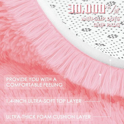 Pink Round Rugs for Bedroom - Machine Washable, 4 ft Circle Area Rugs for Living Room, Soft and Fluffy Shaggy Carpet for Teen Girls and Boys, Nursery Rooms, Dorms, Home Decor Aesthetic