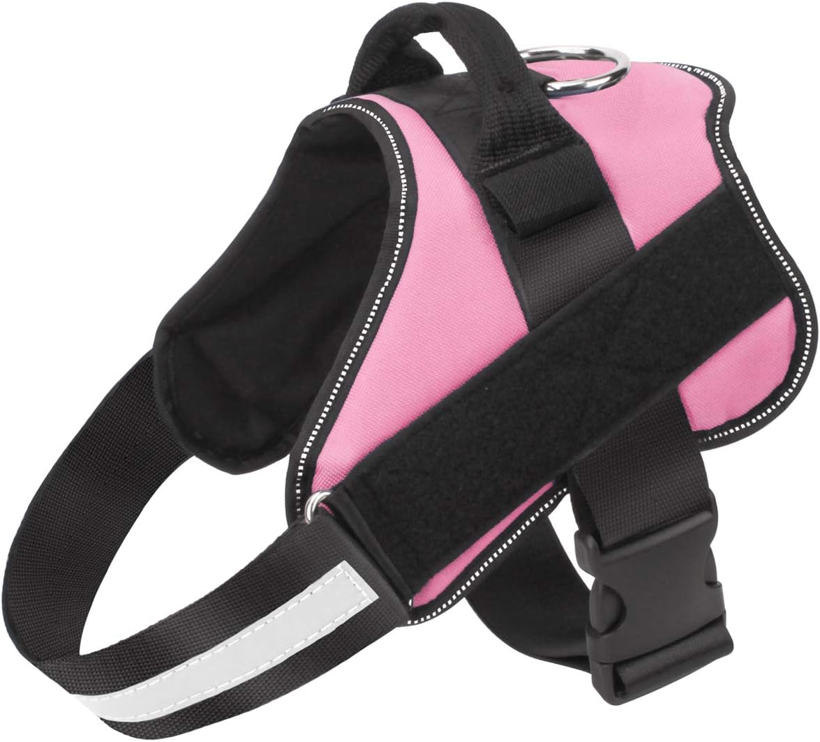 Dog Harness, No-Pull Reflective Dog Vest, Breathable Adjustable Pet Harness with Handle for Outdoor Walking - No More Pulling, Tugging or Choking (Pink, M)