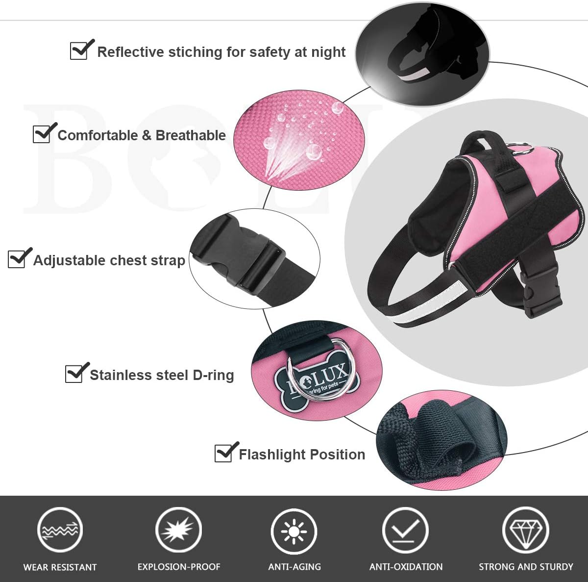 Dog Harness, No-Pull Reflective Dog Vest, Breathable Adjustable Pet Harness with Handle for Outdoor Walking - No More Pulling, Tugging or Choking (Pink, M)