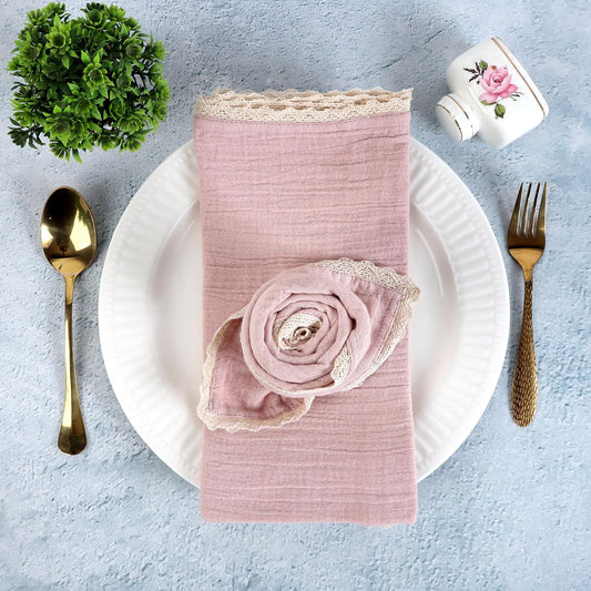Lace Cloth Napkin, Cotton Gauze, Set of 12, 20x20 in,Peach Wipe