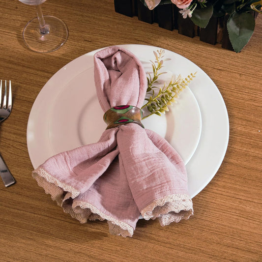 Lace Cloth Napkin, Cotton Gauze, Set of 12, 20x20 in,Peach Wipe