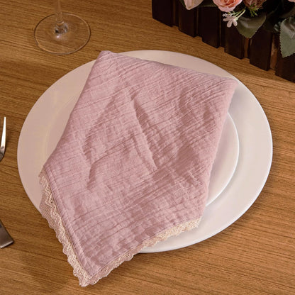 Lace Cloth Napkin, Cotton Gauze, Set of 12, 20x20 in,Peach Wipe