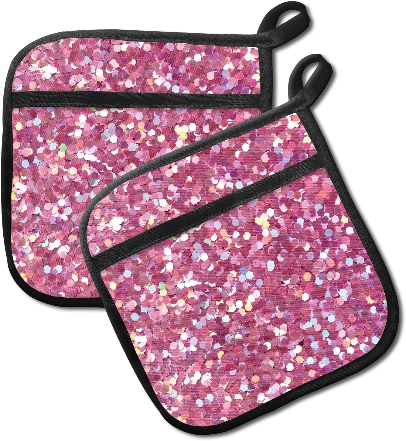 2 Pack Pot Holders for Kitchen Clearance, Cute Hot Pads, Funny Oven Pot Holders, Potholders Sets for Kitchen Heat Resistant Glitter Pink Pattern