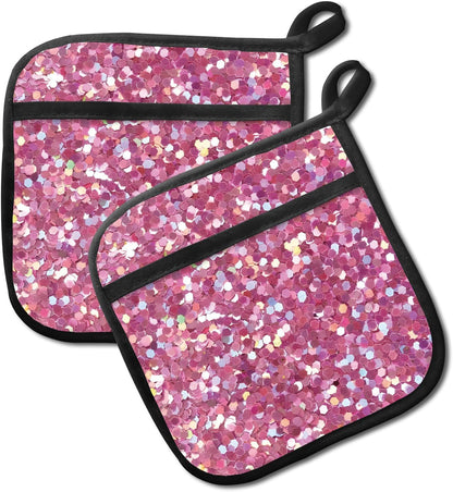 2 Pack Pot Holders for Kitchen Clearance, Cute Hot Pads, Funny Oven Pot Holders, Potholders Sets for Kitchen Heat Resistant Glitter Pink Pattern