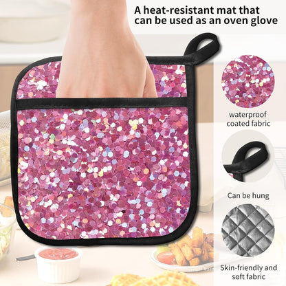 2 Pack Pot Holders for Kitchen Clearance, Cute Hot Pads, Funny Oven Pot Holders, Potholders Sets for Kitchen Heat Resistant Glitter Pink Pattern
