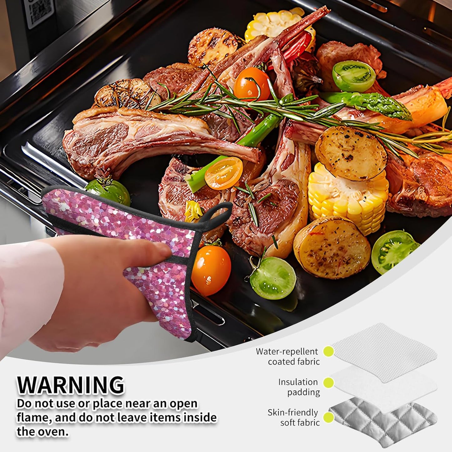 2 Pack Pot Holders for Kitchen Clearance, Cute Hot Pads, Funny Oven Pot Holders, Potholders Sets for Kitchen Heat Resistant Glitter Pink Pattern