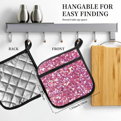 2 Pack Pot Holders for Kitchen Clearance, Cute Hot Pads, Funny Oven Pot Holders, Potholders Sets for Kitchen Heat Resistant Glitter Pink Pattern