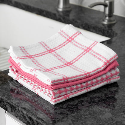 T-Fal Premium Waffle Dish Cloths: Highly Absorbent, Super Soft Long Lasting - 100% Cotton, 12"x13" Towel for Cleaning & Drying, (4-Pack), Pink