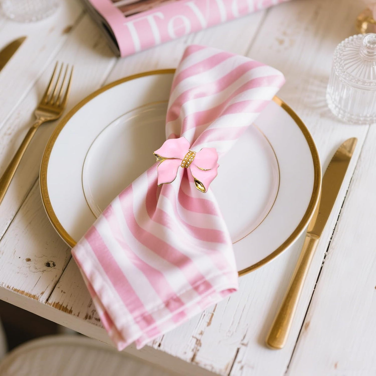 Bow Napkin Rings Set of 6 Pink Butterfly Knot Napkin Holders for Christmas Party Wedding Brithday Decor,Elegant Bowknot Napkin Buckles for Anniversary Bridal Shower Dinner Table Setting