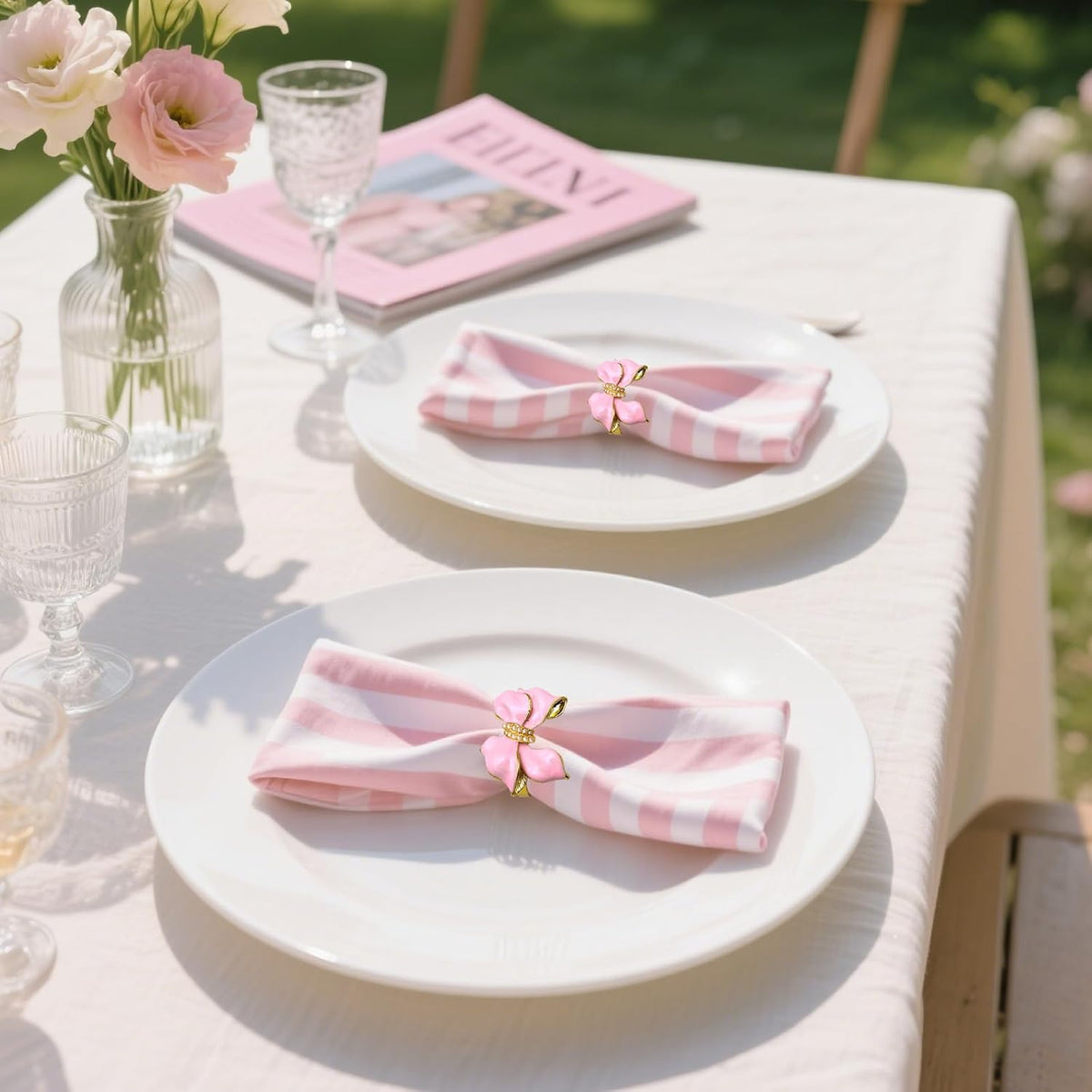 Bow Napkin Rings Set of 6 Pink Butterfly Knot Napkin Holders for Christmas Party Wedding Brithday Decor,Elegant Bowknot Napkin Buckles for Anniversary Bridal Shower Dinner Table Setting
