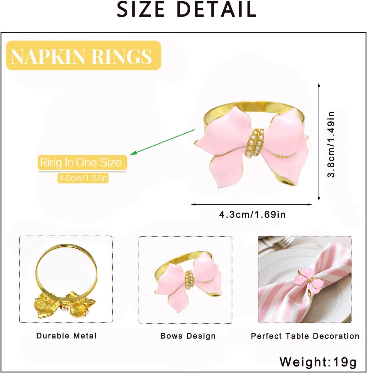Bow Napkin Rings Set of 6 Pink Butterfly Knot Napkin Holders for Christmas Party Wedding Brithday Decor,Elegant Bowknot Napkin Buckles for Anniversary Bridal Shower Dinner Table Setting