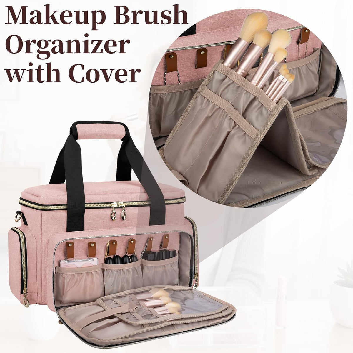 Large Makeup Bag, Portable Travel Makeup Bag Organizer