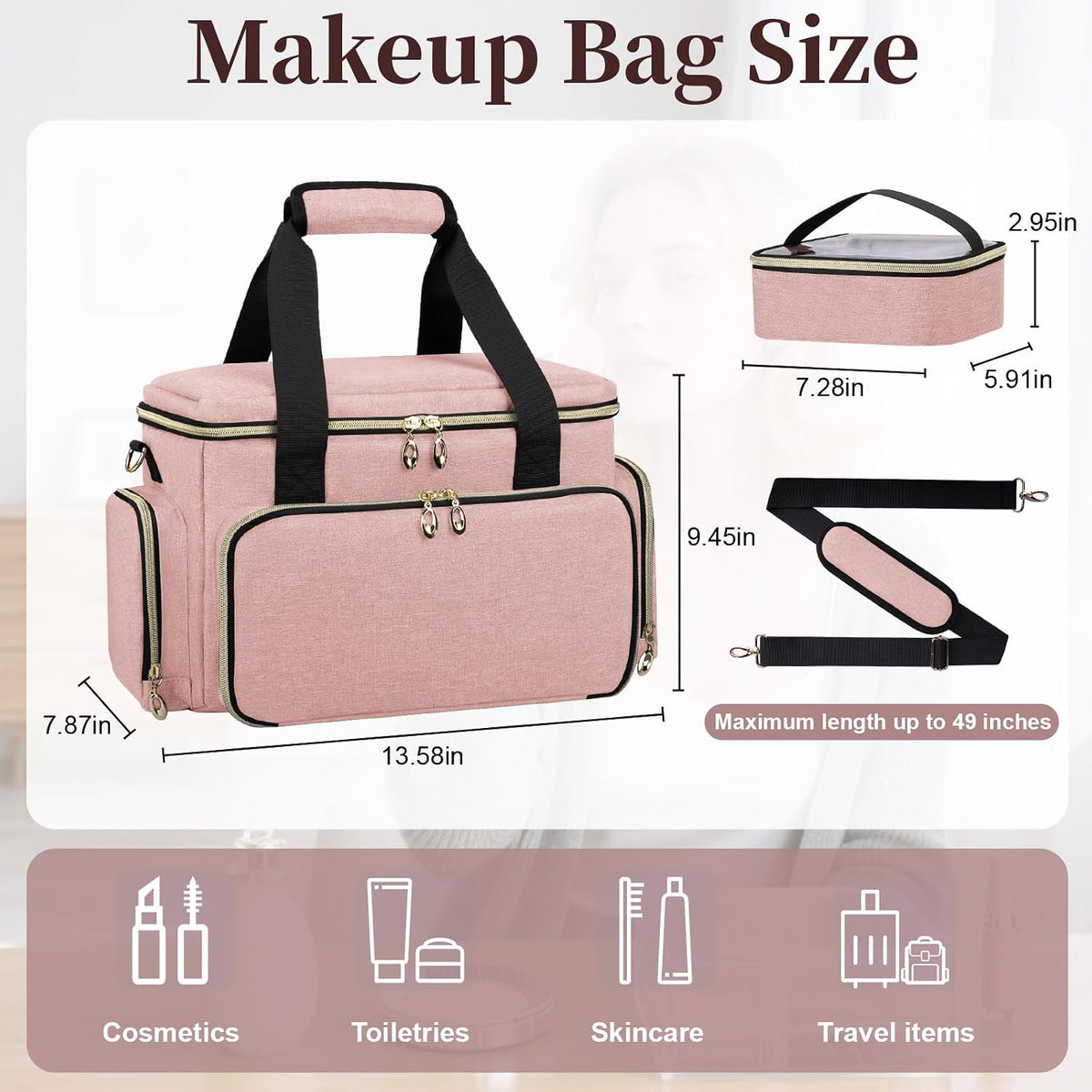 Large Makeup Bag, Portable Travel Makeup Bag Organizer