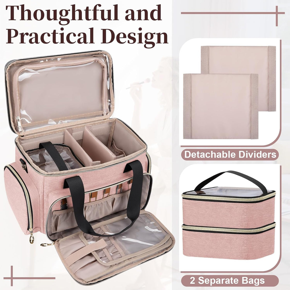 Large Makeup Bag, Portable Travel Makeup Bag Organizer