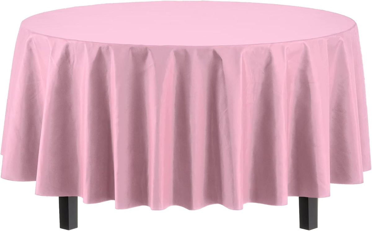 12-Pack Premium Plastic Tablecloth 84in. Round Table Cover - Pink