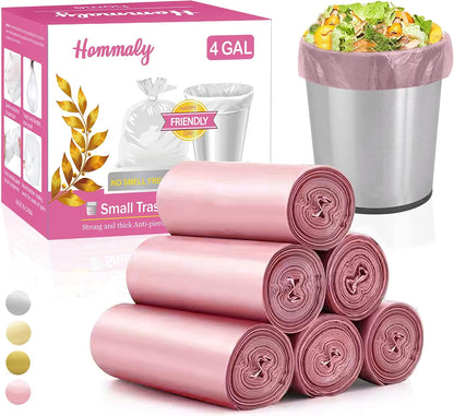 4 Gallon 180pcs Small Pink Trash Bags Strong Garbage Bags, Bathroom Trash Can Bin Liners, Plastic Bags for Home Bedroom Office, Waste Basket Liner, Fit 12-15 Liter, 3.5,4,4.5 Gal（Pink 180）