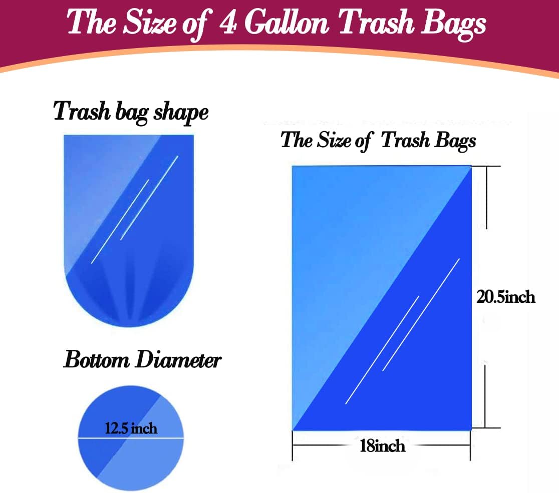 4 Gallon 180pcs Small Pink Trash Bags Strong Garbage Bags, Bathroom Trash Can Bin Liners, Plastic Bags for Home Bedroom Office, Waste Basket Liner, Fit 12-15 Liter, 3.5,4,4.5 Gal（Pink 180）