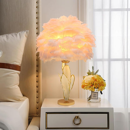 Pink Feather Lamp Goose Furry Table Lamp Princess Modern Fluffy Pink Desk Lamp Romantic Bedside Nightstand Light for Girl Bedroom Wedding Decor Living Room Entryway Christmas Gift