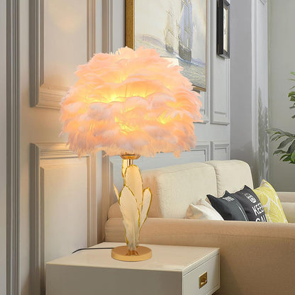 Pink Feather Lamp Goose Furry Table Lamp Princess Modern Fluffy Pink Desk Lamp Romantic Bedside Nightstand Light for Girl Bedroom Wedding Decor Living Room Entryway Christmas Gift