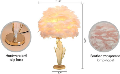 Pink Feather Lamp Goose Furry Table Lamp Princess Modern Fluffy Pink Desk Lamp Romantic Bedside Nightstand Light for Girl Bedroom Wedding Decor Living Room Entryway Christmas Gift