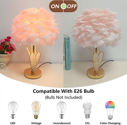 Pink Feather Lamp Goose Furry Table Lamp Princess Modern Fluffy Pink Desk Lamp Romantic Bedside Nightstand Light for Girl Bedroom Wedding Decor Living Room Entryway Christmas Gift