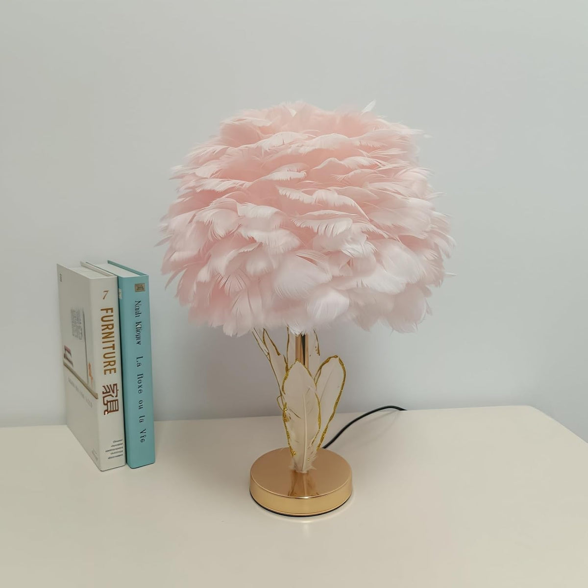 Pink Feather Lamp Goose Furry Table Lamp Princess Modern Fluffy Pink Desk Lamp Romantic Bedside Nightstand Light for Girl Bedroom Wedding Decor Living Room Entryway Christmas Gift