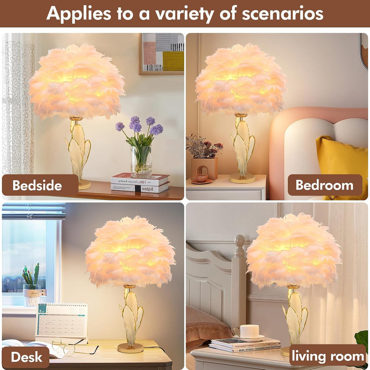Pink Feather Lamp Goose Furry Table Lamp Princess Modern Fluffy Pink Desk Lamp Romantic Bedside Nightstand Light for Girl Bedroom Wedding Decor Living Room Entryway Christmas Gift