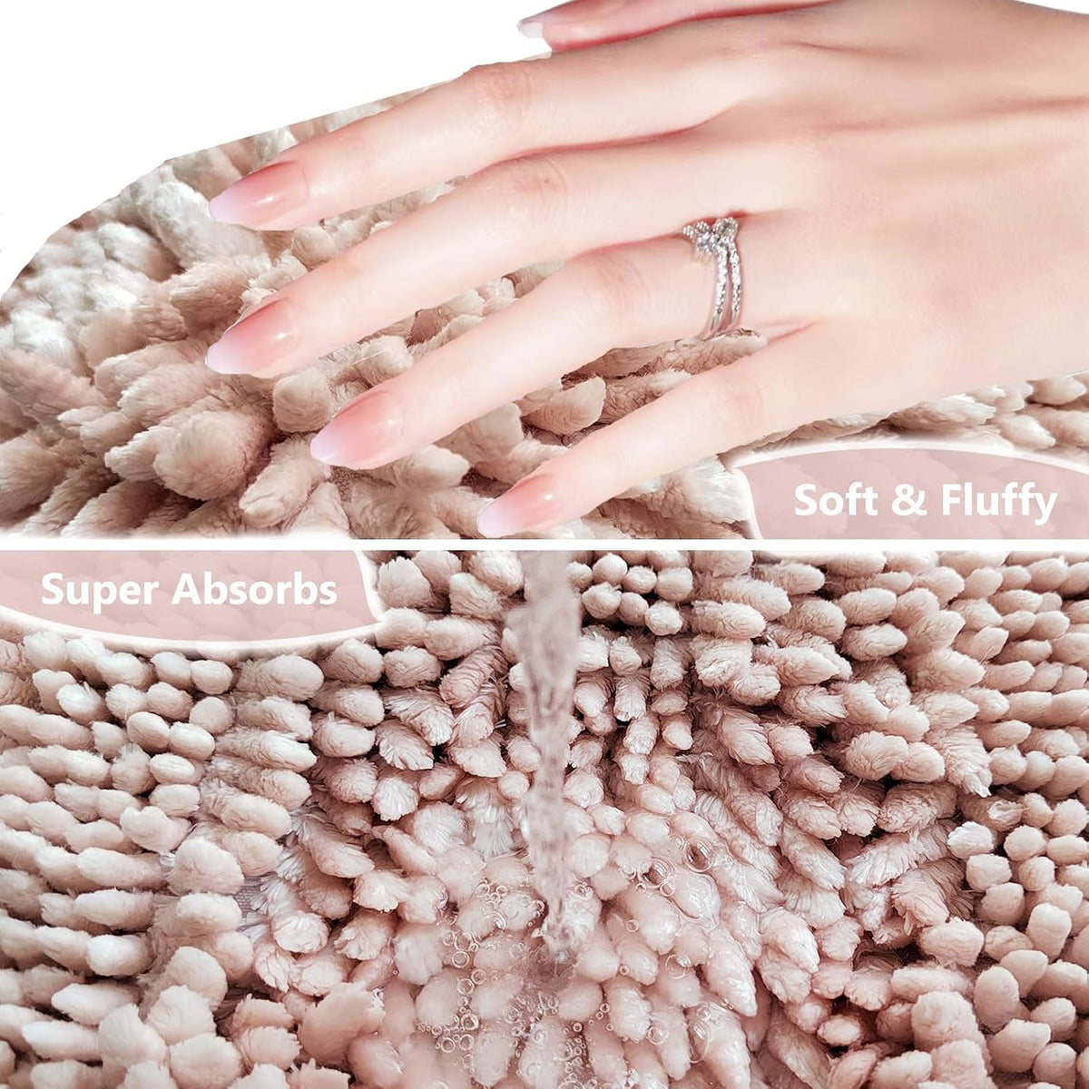 Light Pink Bathroom Rugs Sets 2 Piece, Extra Soft and Absorbent Chenille Bath Mats, Machine Washable Mat, Cute Bath Rug for Bathroom, Non Slip Shower Floor Mat, 16x24 and 20x32 Inches