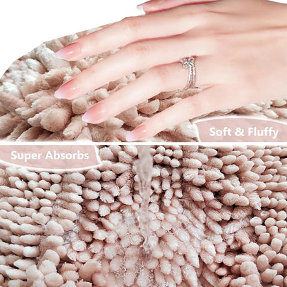 Light Pink Bathroom Rugs Sets 2 Piece, Extra Soft and Absorbent Chenille Bath Mats, Machine Washable Mat, Cute Bath Rug for Bathroom, Non Slip Shower Floor Mat, 16x24 and 20x32 Inches