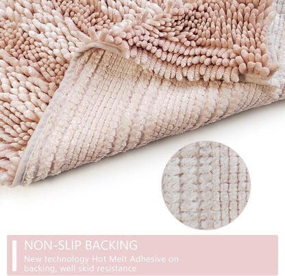 Light Pink Bathroom Rugs Sets 2 Piece, Extra Soft and Absorbent Chenille Bath Mats, Machine Washable Mat, Cute Bath Rug for Bathroom, Non Slip Shower Floor Mat, 16x24 and 20x32 Inches
