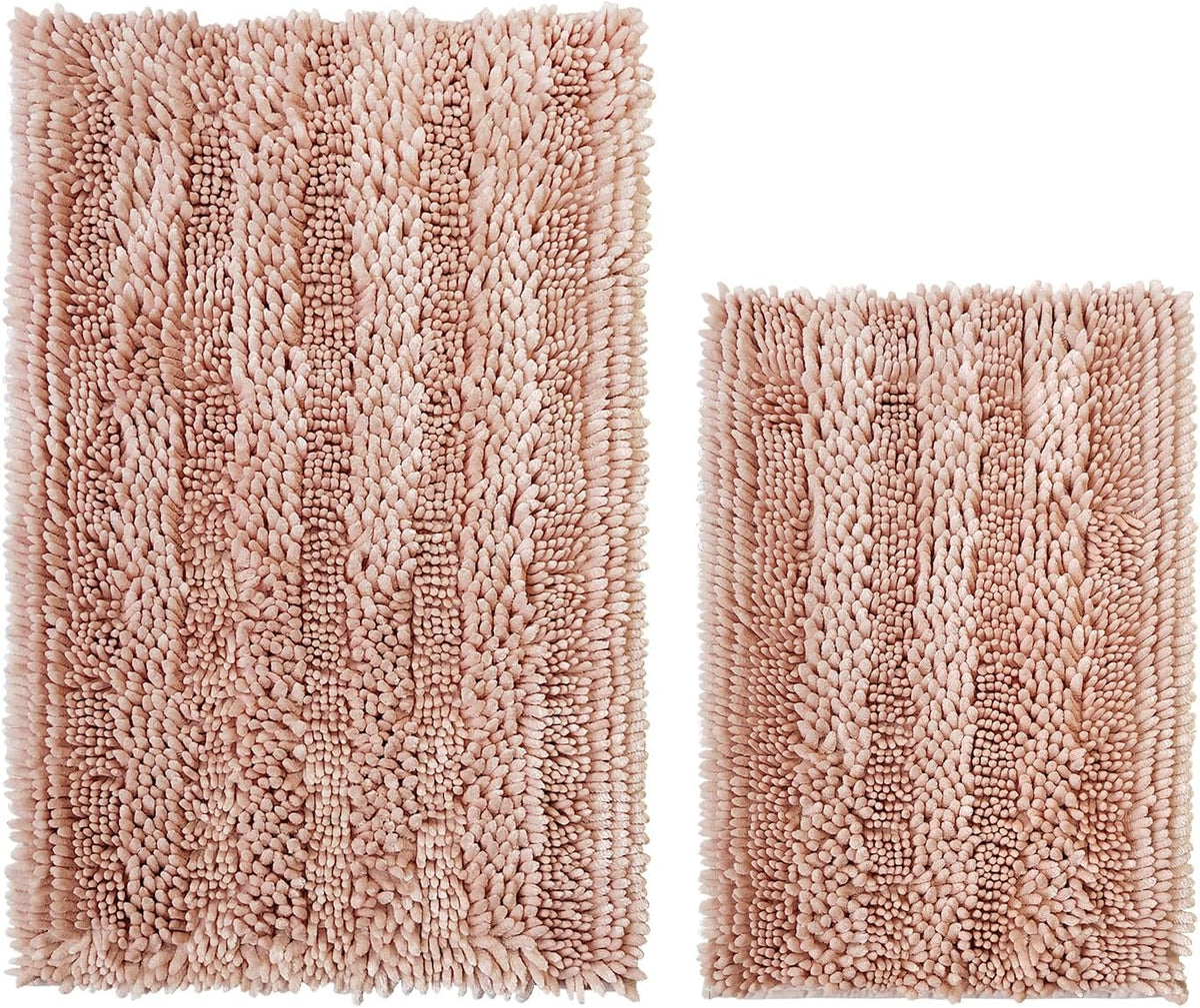 Light Pink Bathroom Rugs Sets 2 Piece, Extra Soft and Absorbent Chenille Bath Mats, Machine Washable Mat, Cute Bath Rug for Bathroom, Non Slip Shower Floor Mat, 16x24 and 20x32 Inches