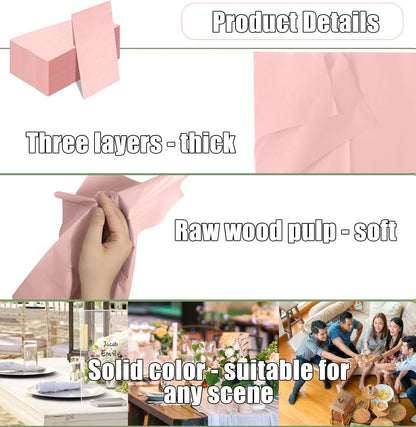 50 Pieces 3-ply Light Pink Paper Napkins 13 x 15.7 Inches Guest Towels Disposable Bathroom Paper Hand Towels for Bathroom Kitchen Wedding Birthday Party Disposable Napkins