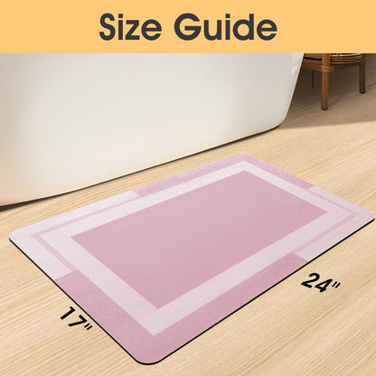 Non Slip Bath Mat, Thin Bathroom Rugs Fit Under Door, Quick Dry Bath Mats, Machine Washable Bath Rugs for Bathroom, Bathtub & Kitchen, Bathtub & Kitchen, Pink/Bordered/24 x17