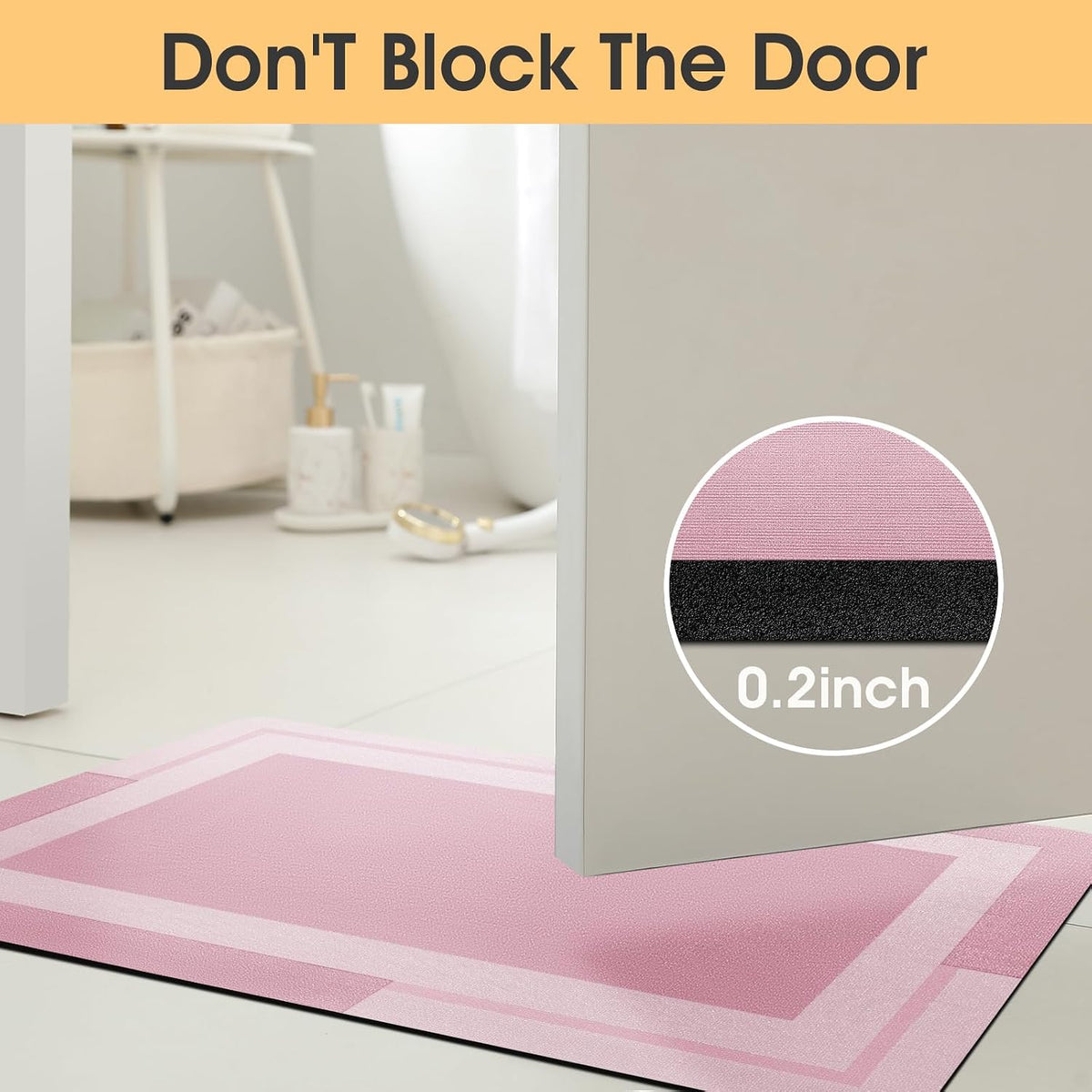 Non Slip Bath Mat, Thin Bathroom Rugs Fit Under Door, Quick Dry Bath Mats, Machine Washable Bath Rugs for Bathroom, Bathtub & Kitchen, Bathtub & Kitchen, Pink/Bordered/24 x17