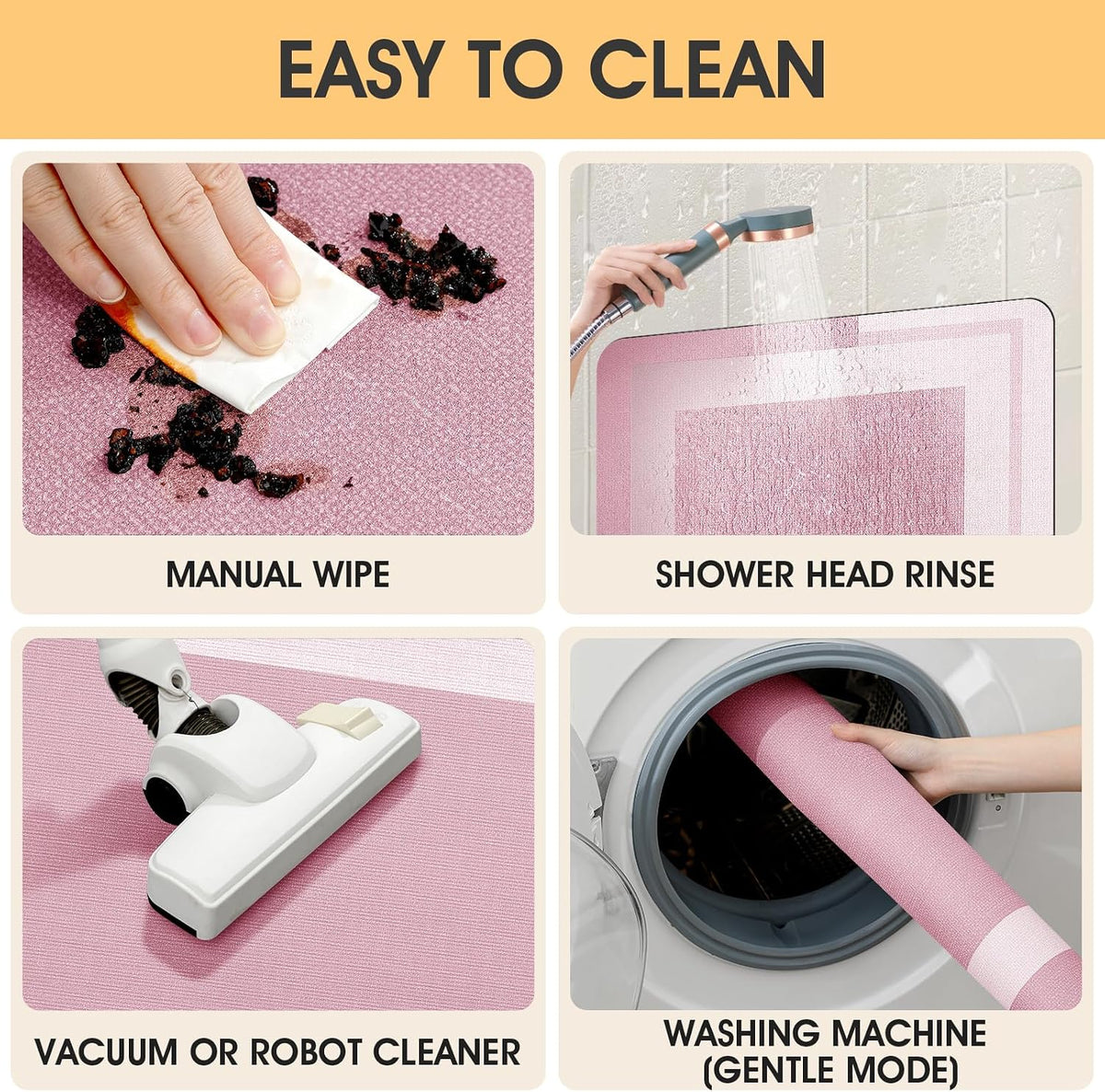 Non Slip Bath Mat, Thin Bathroom Rugs Fit Under Door, Quick Dry Bath Mats, Machine Washable Bath Rugs for Bathroom, Bathtub & Kitchen, Bathtub & Kitchen, Pink/Bordered/24 x17