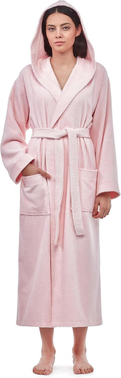 Women's Pacific Hooded Turkish Cotton Bath Robe with Full Length Options
