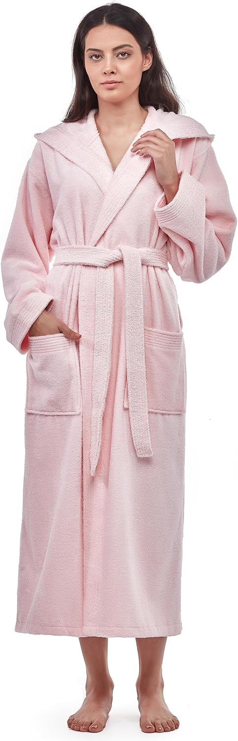 Women's Pacific Hooded Turkish Cotton Bath Robe with Full Length Options