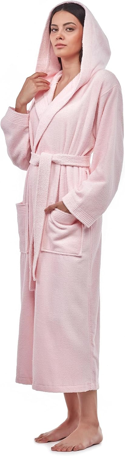 Women's Pacific Hooded Turkish Cotton Bath Robe with Full Length Options