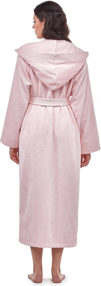 Women's Pacific Hooded Turkish Cotton Bath Robe with Full Length Options