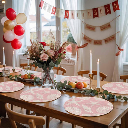 Round Placemats Set of 4 Shell Starfish Place Mats Washable Woven Placemat Peach Pink Coastal Coral Conch Circle Braided Table Mat for Kitchen Dining Table Party Home Decor 15 Inch