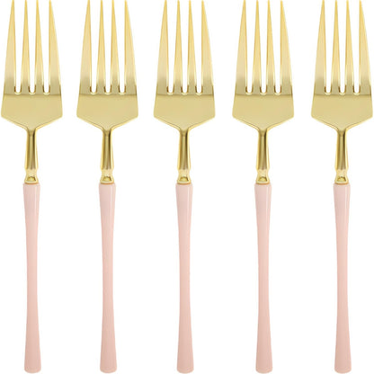 Infinity Flatware Gold & Pink Salad Forks - 20 Count | Luxurious Disposable Plastic Cutlery for Parties and Events