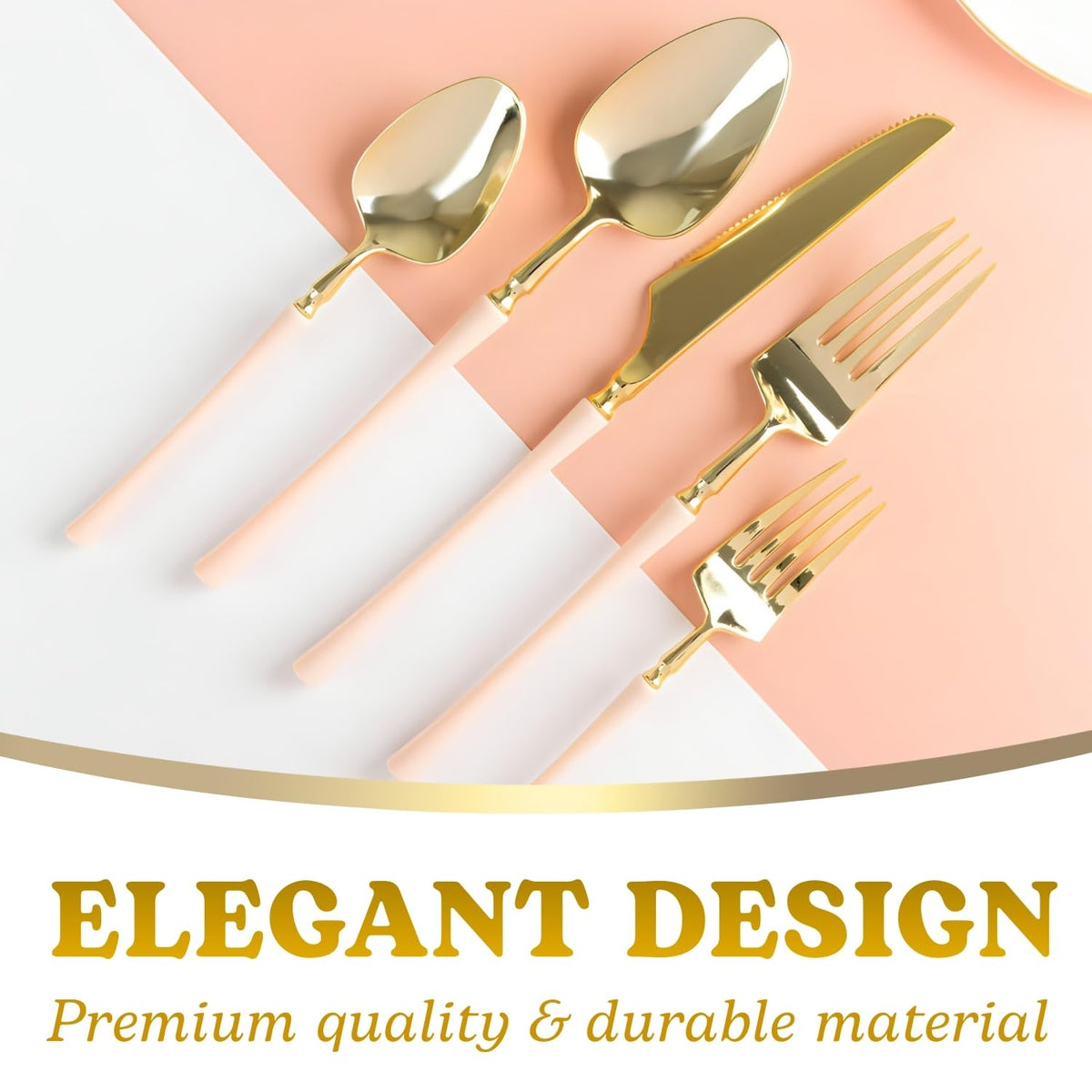 Infinity Flatware Gold & Pink Salad Forks - 20 Count | Luxurious Disposable Plastic Cutlery for Parties and Events