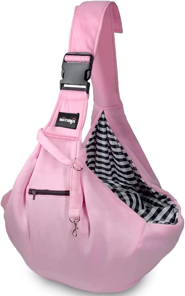 Small Dog Carrier Sling Cat Sling,Adjustable Strap Hand Free Pet Puppy for Outdoor Traveling Subway (Pink, Snap)