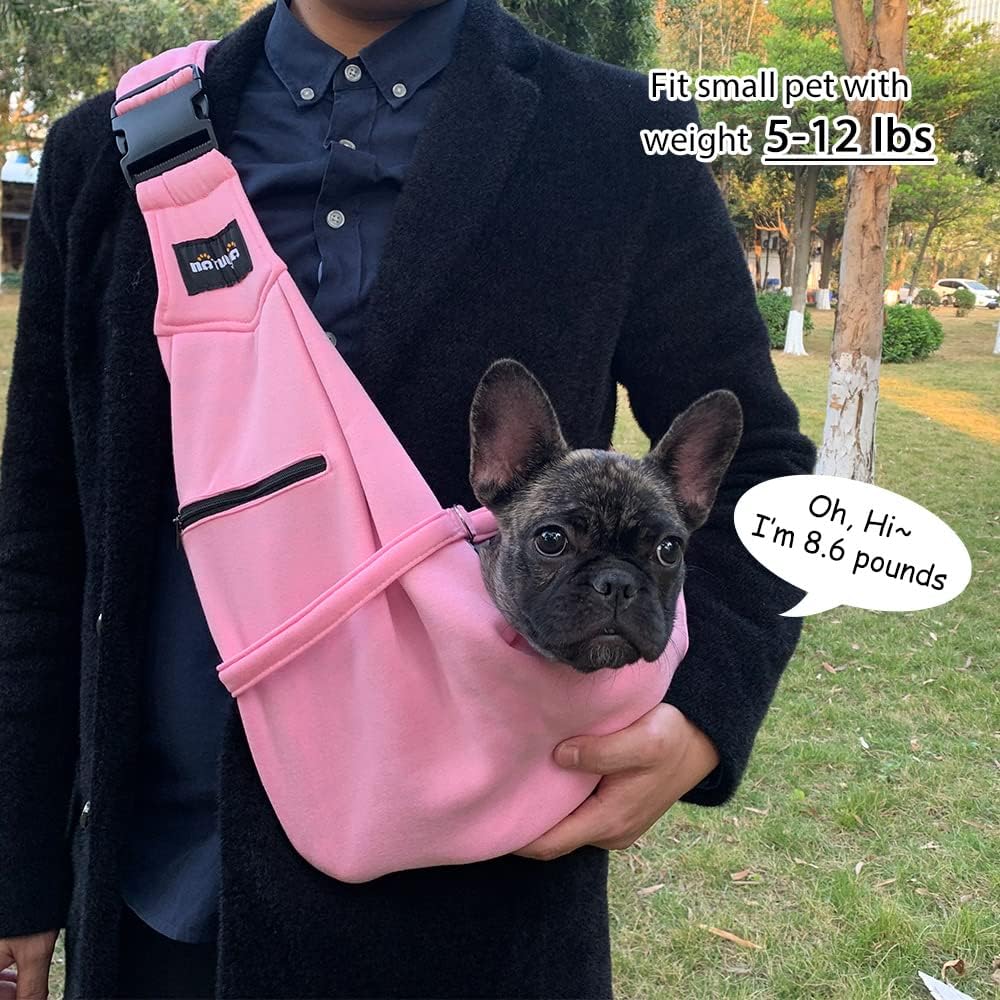 Small Dog Carrier Sling Cat Sling,Adjustable Strap Hand Free Pet Puppy for Outdoor Traveling Subway (Pink, Snap)