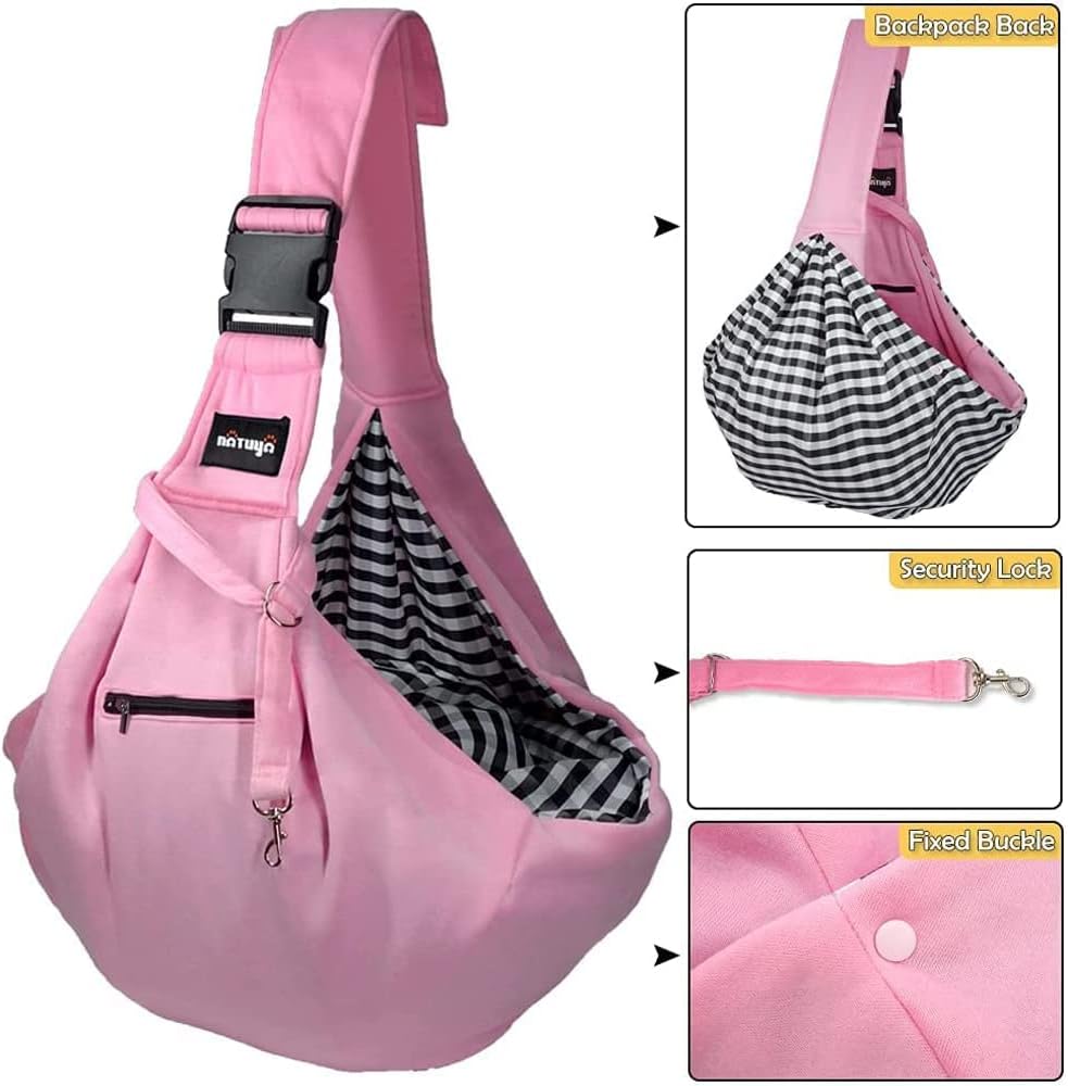 Small Dog Carrier Sling Cat Sling,Adjustable Strap Hand Free Pet Puppy for Outdoor Traveling Subway (Pink, Snap)
