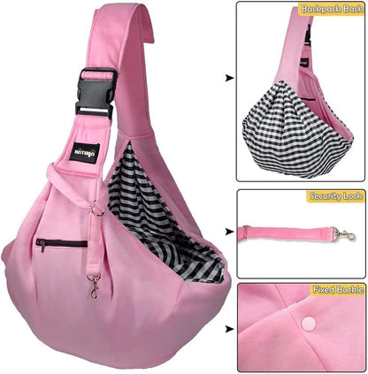 Small Dog Carrier Sling Cat Sling,Adjustable Strap Hand Free Pet Puppy for Outdoor Traveling Subway (Pink, Snap)