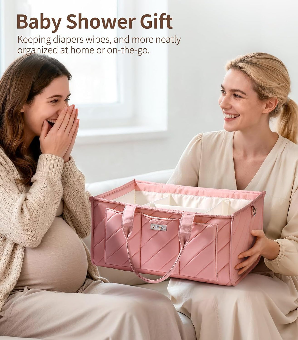 Pink Diaper Caddy Organizer – Portable Storage Basket with Shoulder Strap & Stroller Hooks, Splashproof Quilted Nursery & Car Tote for Baby Girl Shower Gift, Baby Registry, Blush Pink