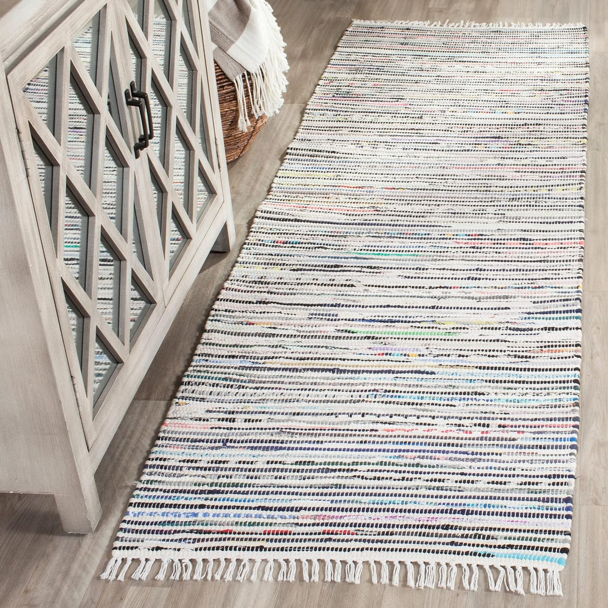 Rag Rug Collection Accent Rug - 2' x 3', Turquoise & Multi, Handmade Boho Stripe Cotton, Ideal for High Traffic Areas in Entryway, Living Room, Bedroom (RAR125C)